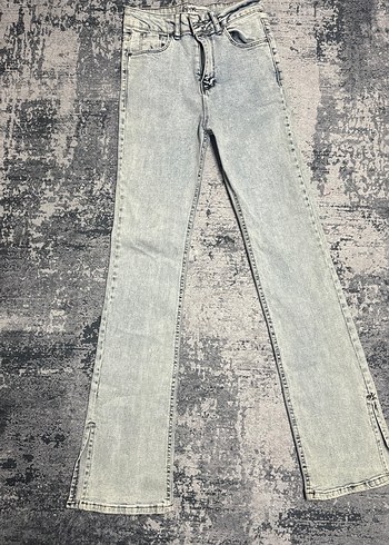 Gri Bağlama Desenli Düğmeli Kadın Jean - Görsel 3