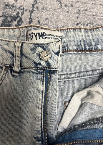 Gri Bağlama Desenli Düğmeli Kadın Jean - Görsel 5