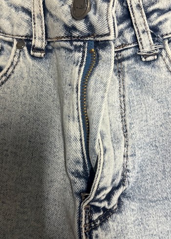 Gri Bağlama Desenli Düğmeli Kadın Jean - Görsel 7