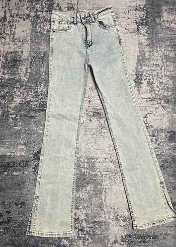 Gri Bağlama Desenli Düğmeli Kadın Jean - Görsel 2