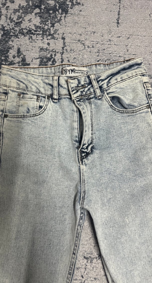 Gri Bağlama Desenli Düğmeli Kadın Jean - Görsel 4