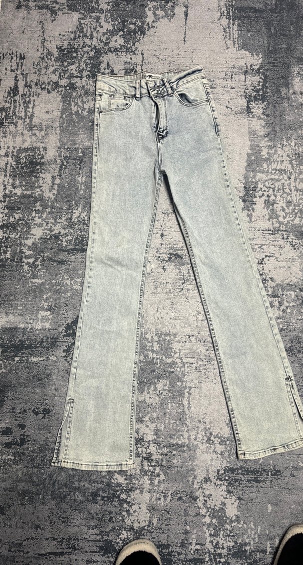 Gri Bağlama Desenli Düğmeli Kadın Jean - Görsel 3