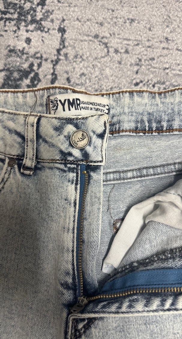 Gri Bağlama Desenli Düğmeli Kadın Jean - Görsel 5