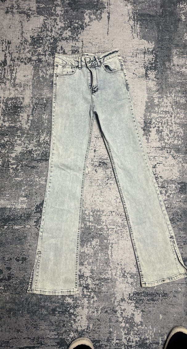 Gri Bağlama Desenli Düğmeli Kadın Jean - Görsel 2