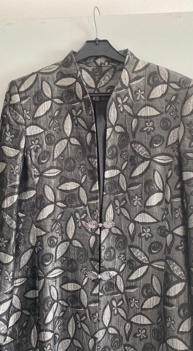 Desenli Gri Kadın Uzun Ceket - Görsel 2