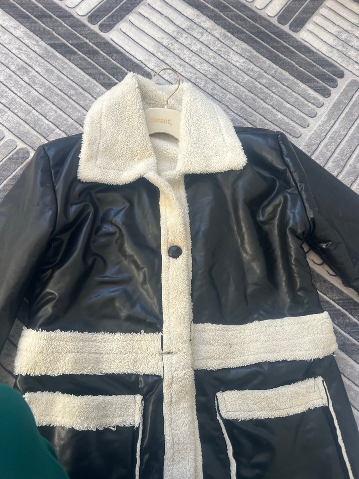 Koyu Siyah Kürklü Deri Ceket - Görsel 3