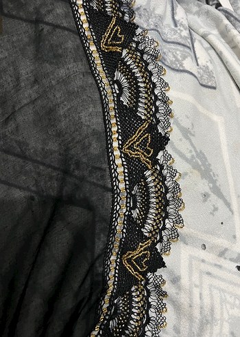 Boncuk İşlemeli Siyah Bohem Kadın Şal - Görsel 4