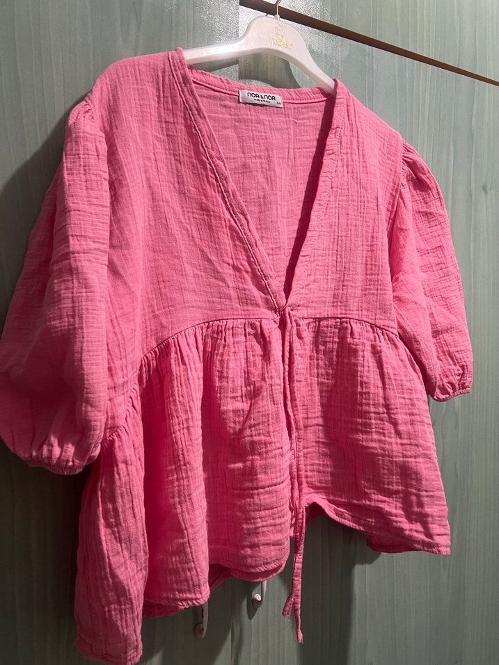 Pembe V Yaka Mini Kadın Bluz - Görsel 3