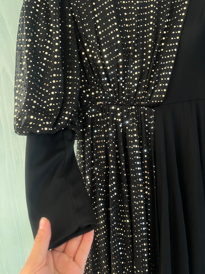 Siyah Uzun Drapeli Gotik Elbise - Görsel 3