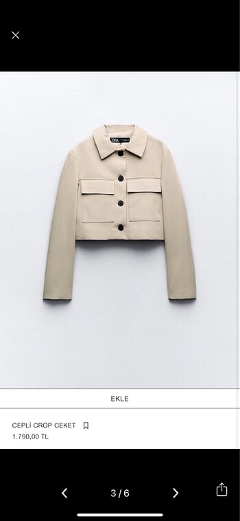 s Beden Zara Cepli Crop Ceket