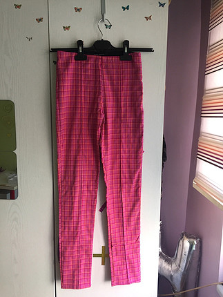 Zara pembe ekose tayt pantolon