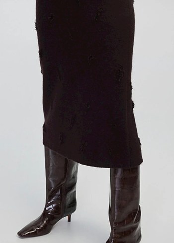 Kahverengi Nakışlı Örgü Midi Etek - Görsel 4