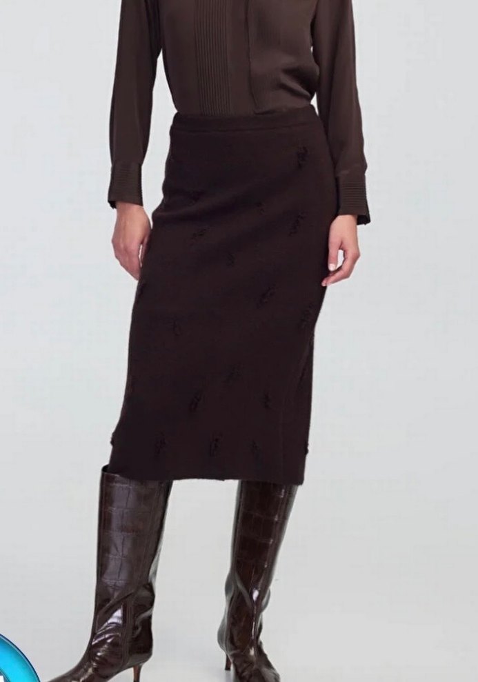 Kahverengi Nakışlı Örgü Midi Etek - Görsel 3