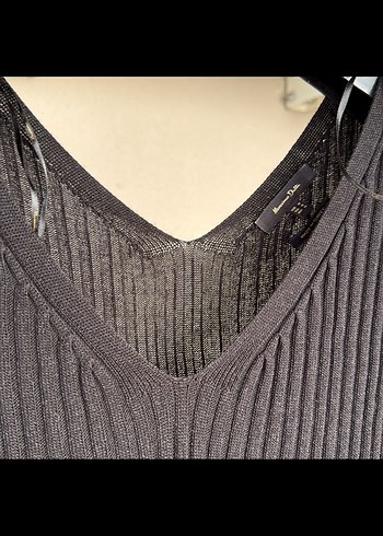 Siyah V Yaka Uzun Kollu Triko Elbise - Görsel 6