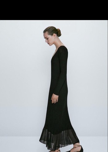 Siyah V Yaka Uzun Kollu Triko Elbise - Görsel 3