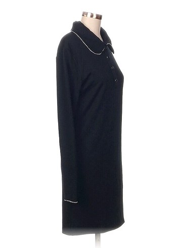 Düğmeli Siyah Midi Uzun Kollu Elbise - Görsel 2