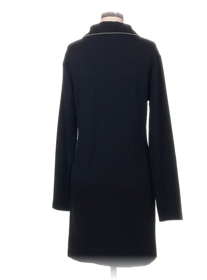 Düğmeli Siyah Midi Uzun Kollu Elbise - Görsel 3