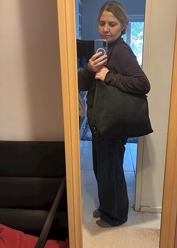 Siyah Süet Fermuarlı Kadın Çanta - Görsel 2