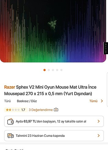 Mausepad Razer Sphex V2 Mini Oyun Mouse