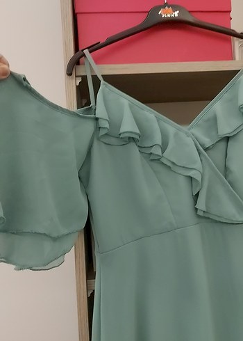 xl Beden Turkuaz Straplez Fırfırlı Uzun Abiye