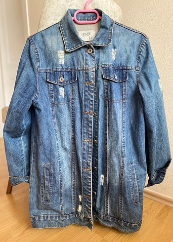 s Beden mavi Renk Mavi Düğmeli Midi Denim Ceket