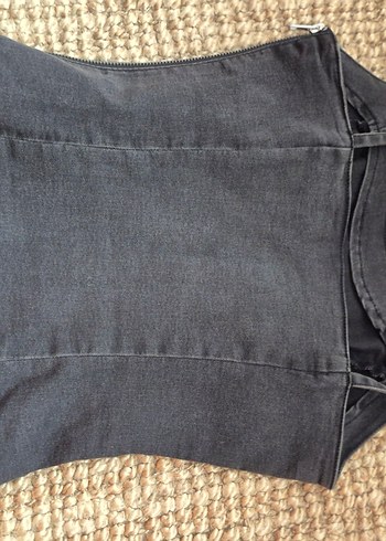 H&M Gri Denim ince askılı Midi Elbise