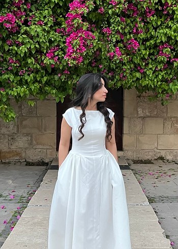 Beyaz Bohem Midi elbise