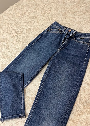 Lacivert mom jean Kot Pantolon