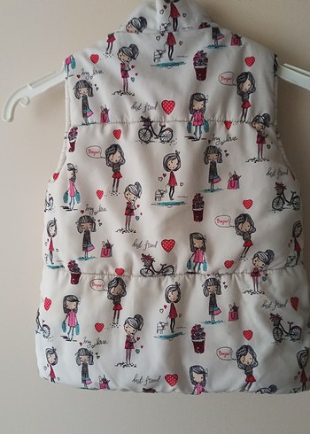 Beyaz Desenli Kız Çocuk Fermuarlı Yelek - Görsel 4