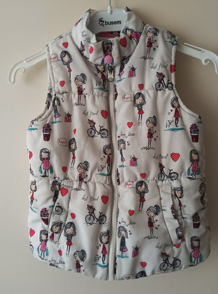 Beyaz Desenli Kız Çocuk Fermuarlı Yelek - Görsel 2