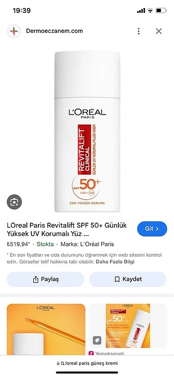 LOREAL PARİS GÜNEŞ KREMİ