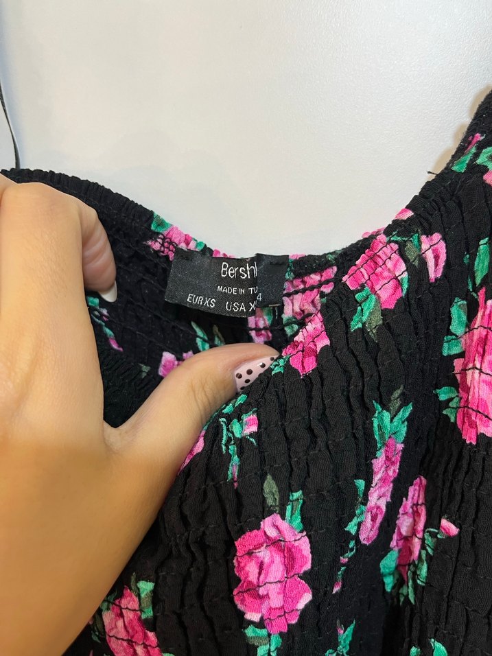 Uzun Kollu, Fırfırlı Çiçek Desenli Mini Bluz - Görsel 2