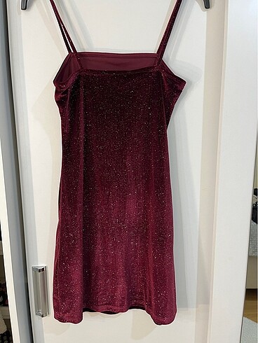 Pull and Bear bordo simli mini elbise