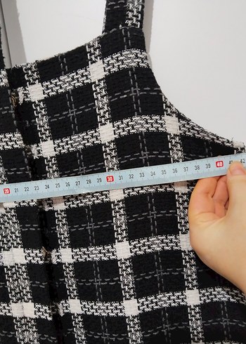 Düğmeli Siyah Gri Kareli Uzun Tüvit jile elbise tesettür - Görsel 5