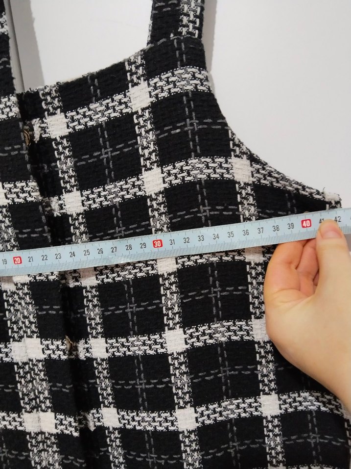 Düğmeli Siyah Gri Kareli Uzun Tüvit jile elbise tesettür - Görsel 5