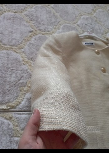 44 Beden Bej Mini Keten Düğmeli Kadın Ceket