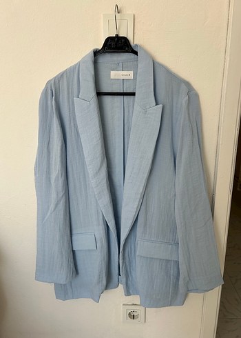 Zara Acik Mavi Keten Blazer Ceket