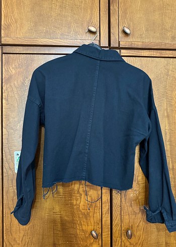 Kadın Lacivert Kot Ceket Mini Kesim - Görsel 3