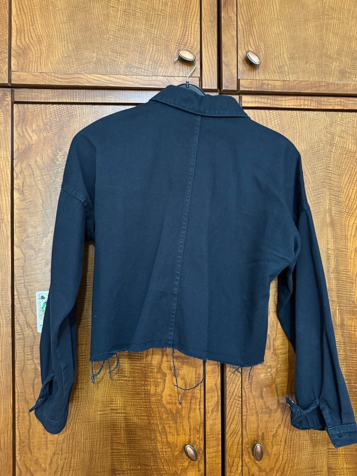 Kadın Lacivert Kot Ceket Mini Kesim - Görsel 3