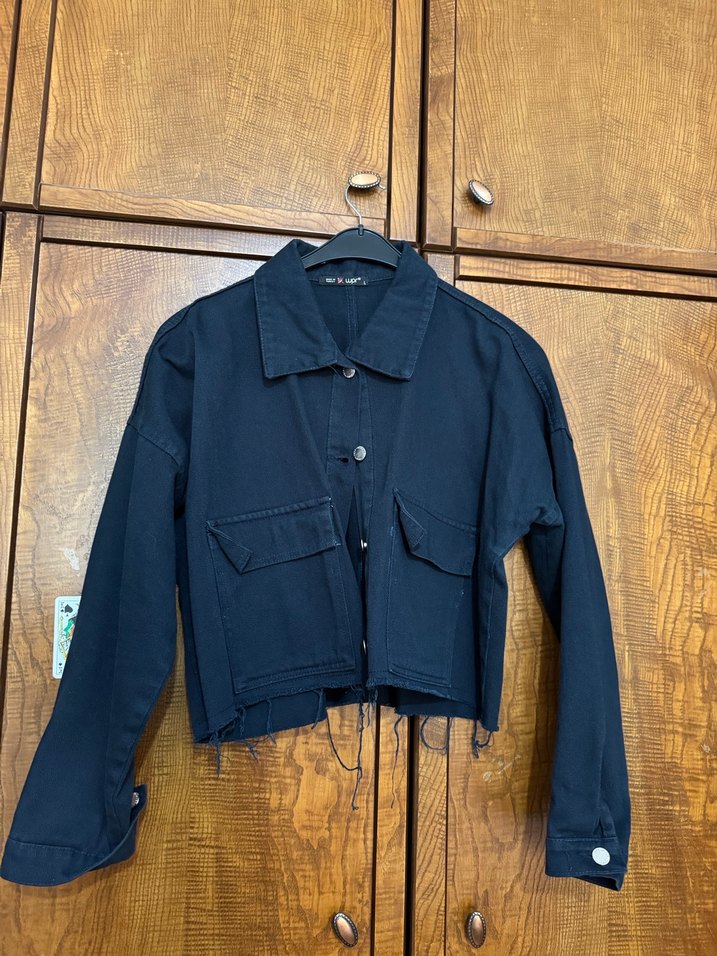 Kadın Lacivert Kot Ceket Mini Kesim - Görsel 2