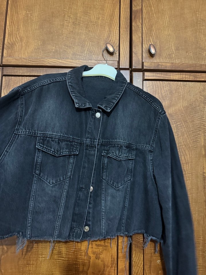 Gri Düğmeli Kadın Denim Ceket - Görsel 3