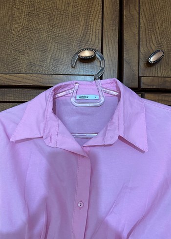 Pembe Düğmeli Uzun Kollu Kadın Gömlek - Görsel 2