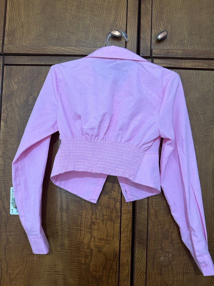 Pembe Düğmeli Uzun Kollu Kadın Gömlek - Görsel 3