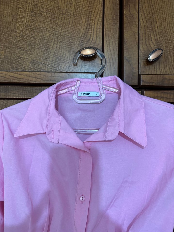 Pembe Düğmeli Uzun Kollu Kadın Gömlek - Görsel 2