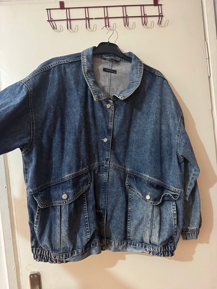 Gri Mavi Düğmeli Kadın Denim Ceket - Görsel 4