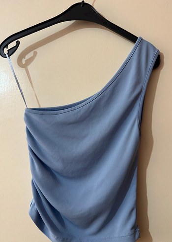 Tek Omuz Drapeli Mini Mavi Üst - Görsel 2