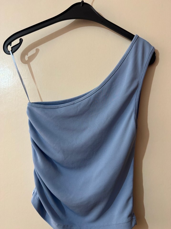 Tek Omuz Drapeli Mini Mavi Üst - Görsel 2