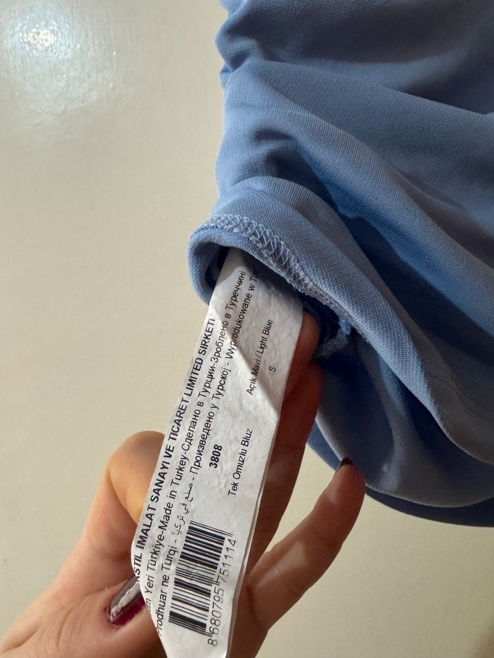 Tek Omuz Drapeli Mini Mavi Üst - Görsel 3