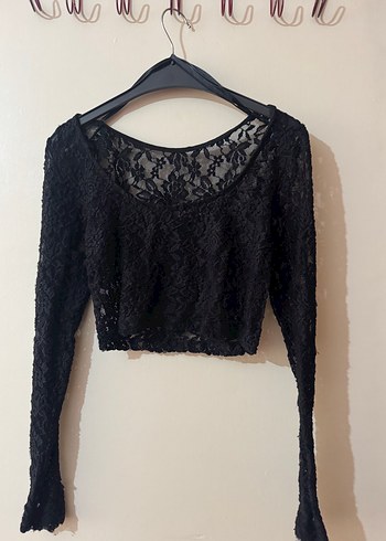 Dantel Detaylı Siyah Uzun Kollu Bluz - Görsel 2