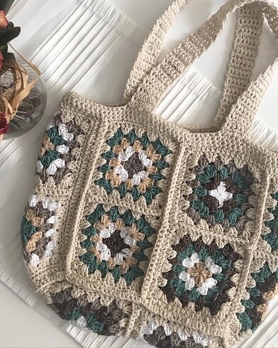 vintage motif örgü çanta